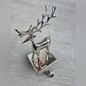 Crate & Barrel Silver Reindeer Stocking Holder / Hook 9” Modern Holiday Decor